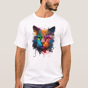 Cute Cat Neon Bläck Stänk T-Shirt