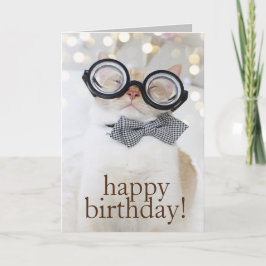 Cute Cat Nerd Glass Grattis på födelsedagen-gratul Kort