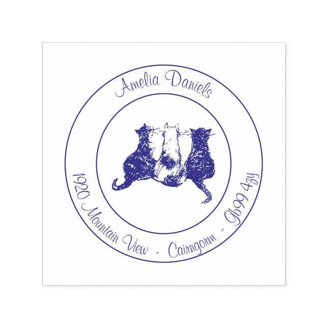 Cute Cat New Home Adress till självfärgande frimär Självfärgande Stämpel (Design)