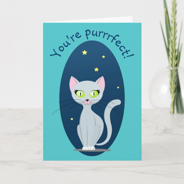 Cute Cat night himlar Tecknad Den vackra texten An Kort (Framsida)