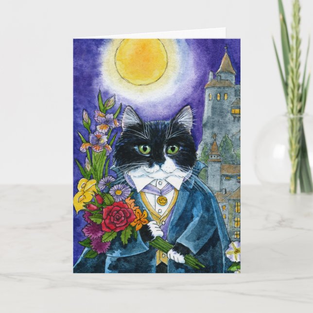 Cute cat Nosferatu Dracula Vampire Halloween-kort Helgkort (Framsida)