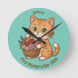 Cute Cat Nursery Wall Clock: Baby Gift Rund Klocka