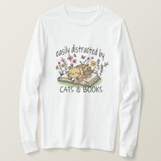 Cute Cat och Bokar Shirt Blommigt Cat & Bokar Shir T Shirt