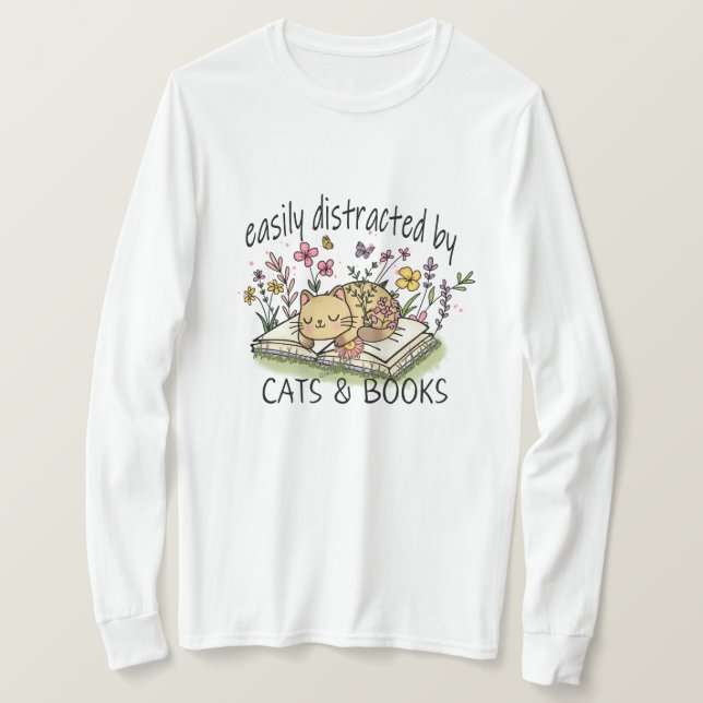 Cute Cat och Bokar Shirt Blommigt Cat & Bokar Shir T Shirt (Design framsida)