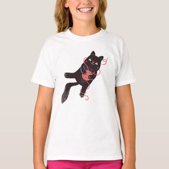 Cute Cat och garn T Shirt (Framsida)