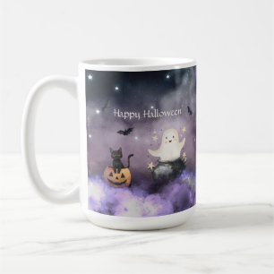 Cute Cat och Ghost Halloween Kaffemugg