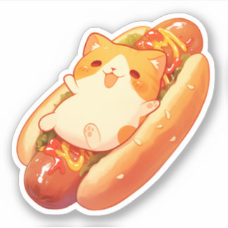 Cute Cat och Hotdog Sticker Klistermärken