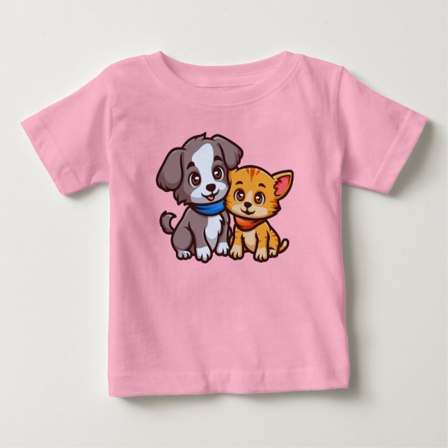 Cute Cat och Hund för djur älskare T Shirt (Framsida)