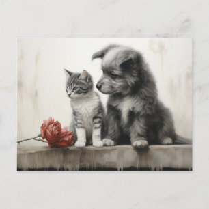 Cute Cat och Hund Vykort