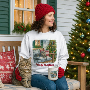 Cute Cat och Julgran T-Shirt