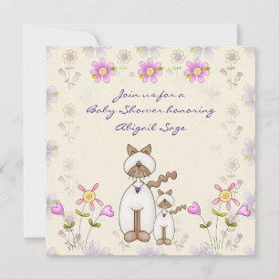 Cute Cat och Kitten Girls Baby Shower Inbjudningar