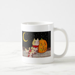 Cute Cat och Pumpkin Halloween Mugg med ditt namn
