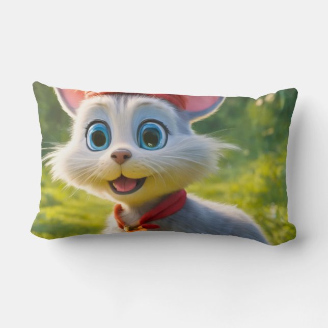 Cute Cat och Råtta Lumbarkudde (Baksida)