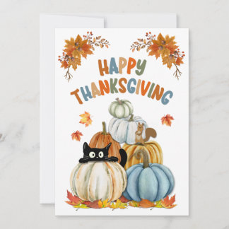 Cute Cat och Retro Pumpkins Happy thanksgiving Julkort