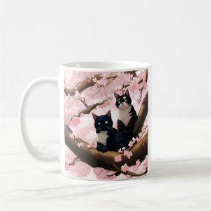 Cute Cat on a Cherry Blommar Träd Kaffemugg