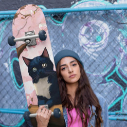 Cute Cat on a Cherry Blommar Träd Mini Skateboard Bräda 18,5 Cm