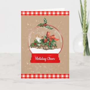 Cute Cat on a Sled Snö Globe jul Card Kort