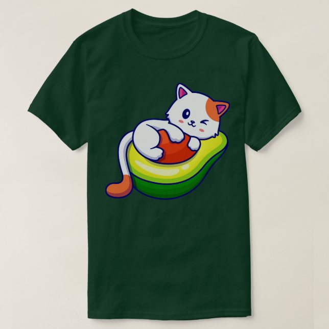 Cute Cat on Avocado Fruit Tecknad T Shirt (Design framsida)