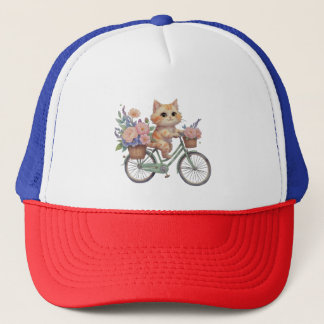 Cute Cat on Floral Bike Hat – Fun Gift for Cat Lov Keps