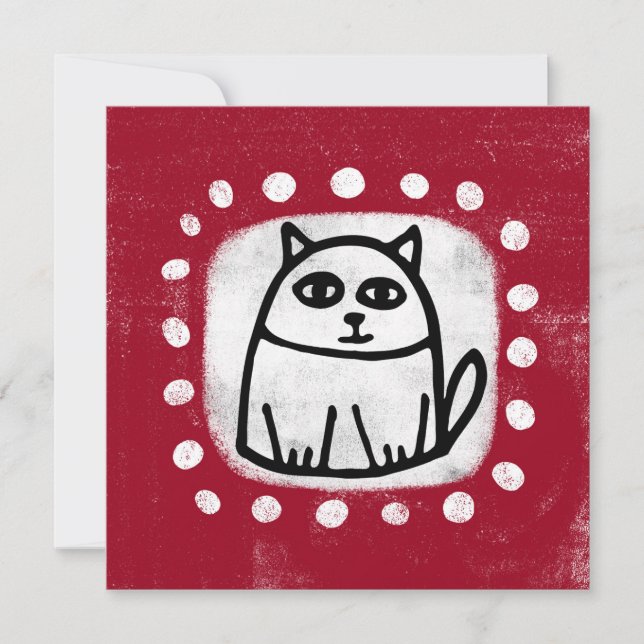 Cute Cat on Red Greeting Card Kort (Framsida)