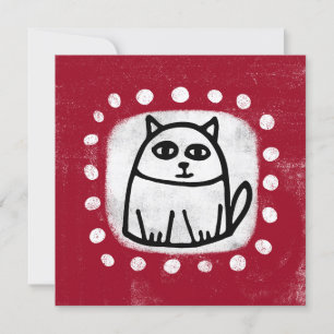 Cute Cat on Red Greeting Card Kort
