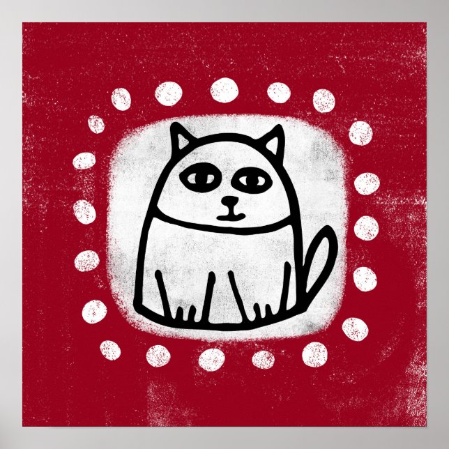 Cute Cat on Red Poster Wall Art (Framsidan)
