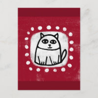 Cute Cat on Red-vykort