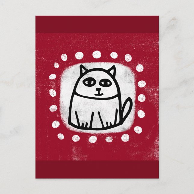 Cute Cat on Red-vykort Vykort (Framsida)