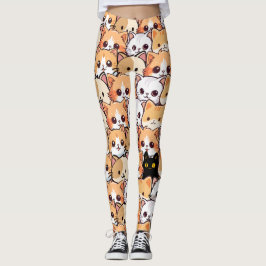 Cute cat orange kitten pet Seamless Mönster Leggings