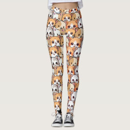 Cute cat orange kitten pet Seamless Mönster Leggings