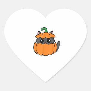 Cute Cat Orange Pumpkin - Kattunge oktober Fall Ha Hjärtformat Klistermärke