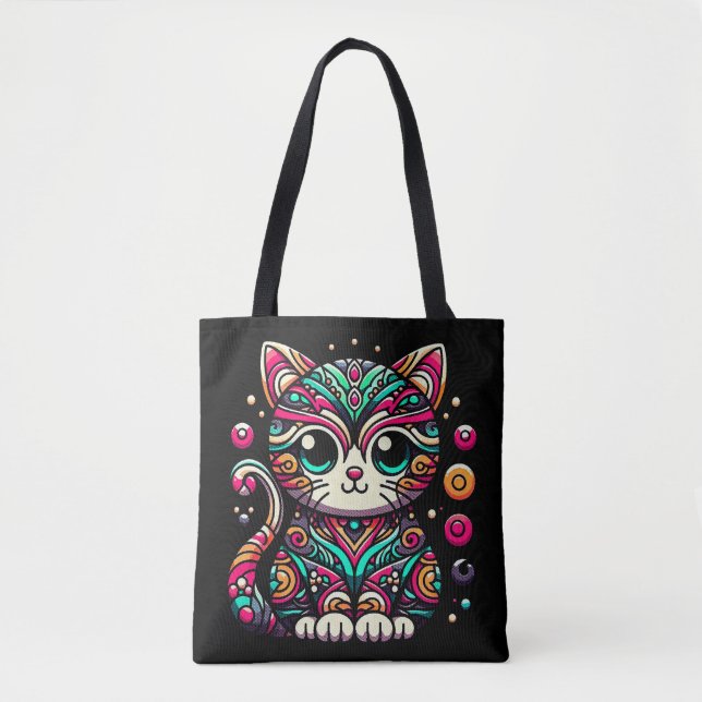 Cute Cat Ornament Tote bags Tygkasse (Framsida)