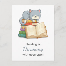 Cute Cat ovanpå en läsoffert för påsen Bok Vykort