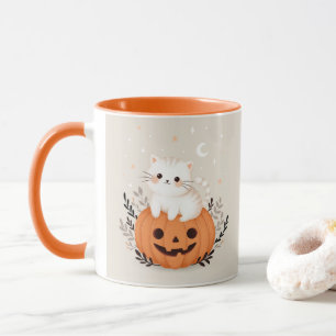 Cute Cat på en pumpkin Halloween Illustration Mugg