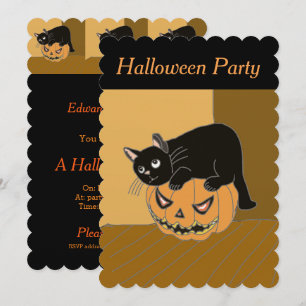 Cute Cat på en Pumpkin Halloween-inbjudan. Inbjudningar