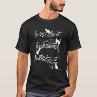 Cute Cat på Musik noter Music Piano Mus T Shirt