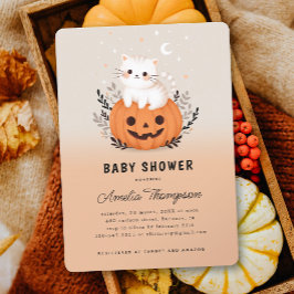 Cute Cat på Pumpkin Halloween Baby Shower Inbjudningar