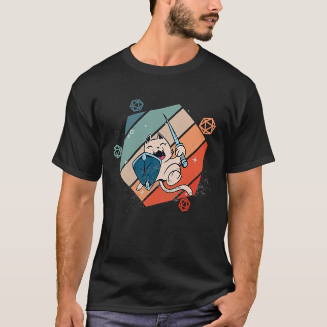 Cute Cat Paladin Knight D20 Role Play Tabletop RPG T Shirt (Framsida)