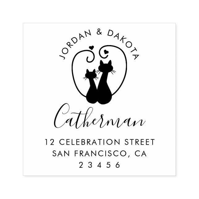 Cute Cat par | Anpassade namn och Returadress Stämpel (Tryck)