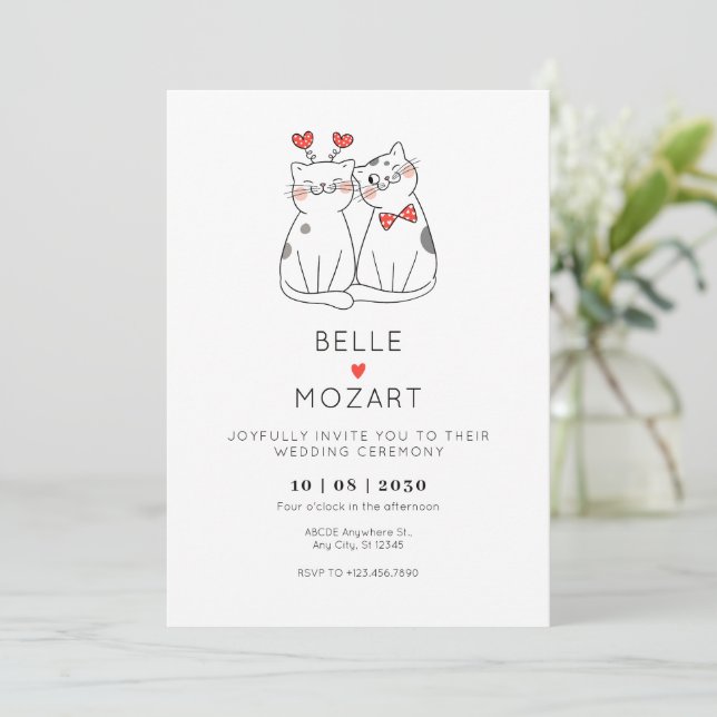 Cute cat par bröllop inbjudningar (Stående Fram)