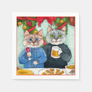 Cute cat par jul party napkins pappersservett
