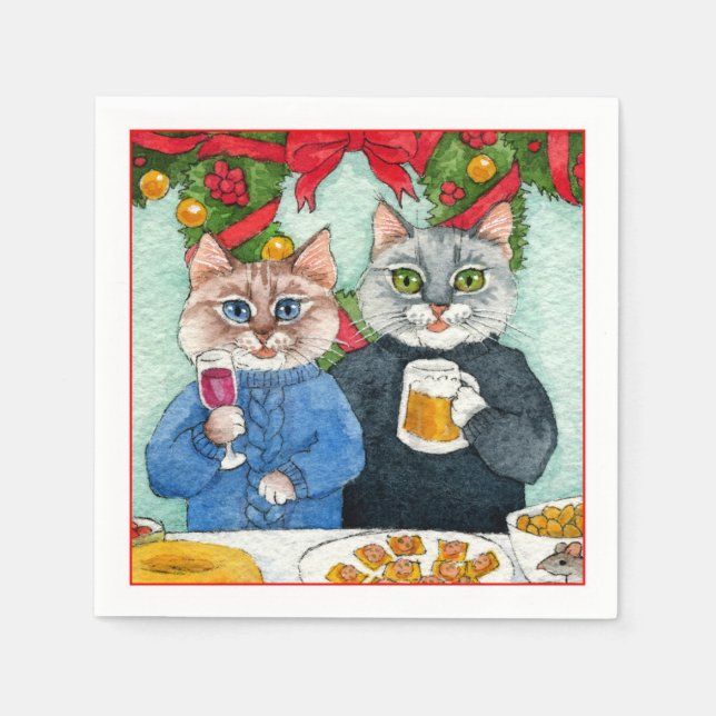 Cute cat par jul party napkins pappersservett (Framsidan)