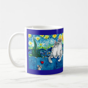 Cute cat-par mus Starry Night Van Gogh mugg