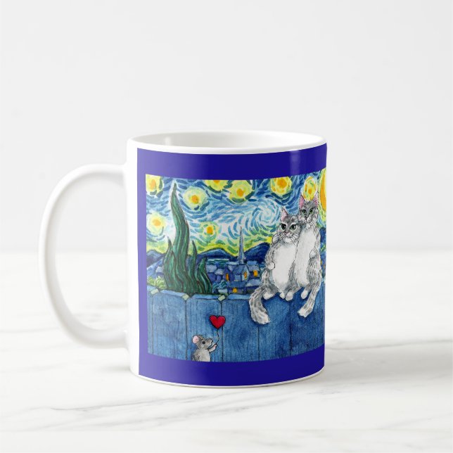 Cute cat-par mus Starry Night Van Gogh mugg (Vänster)