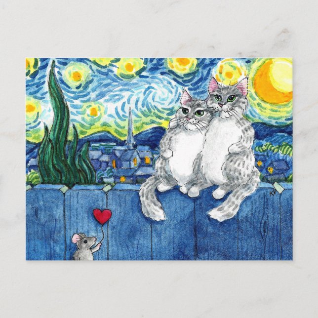 Cute cat-par musromantik Van Gogh-vykort Vykort (Framsida)