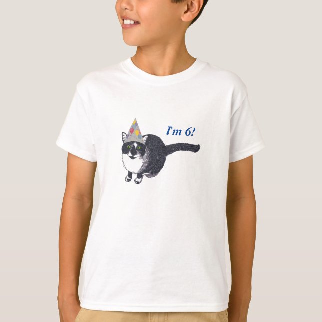 Cute Cat Party Hat Birthday Age Tshirts (Framsida)