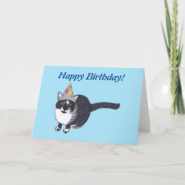 Cute Cat Party Hat Grattis på födelsedagen-kort Kort (Framsida)