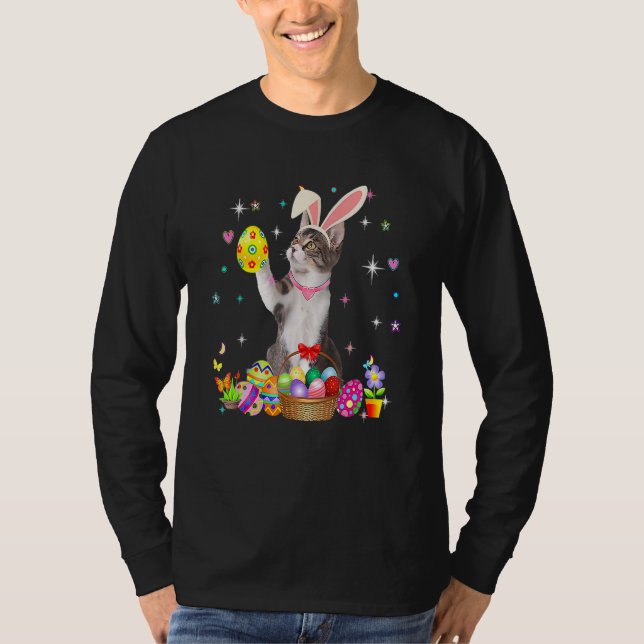 Cute Cat Påsk Day Bunny Eggs Costume Manar Kvinnor T Shirt (Framsida)
