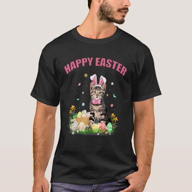 Cute Cat Påsk Day Bunny Eggs Costume Manar Womens T Shirt (Framsida)