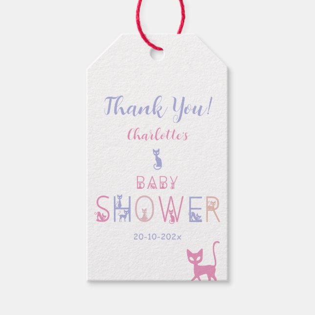 Cute Cat Pastel Färg Baby Shower Presentetikett (Framsidan)